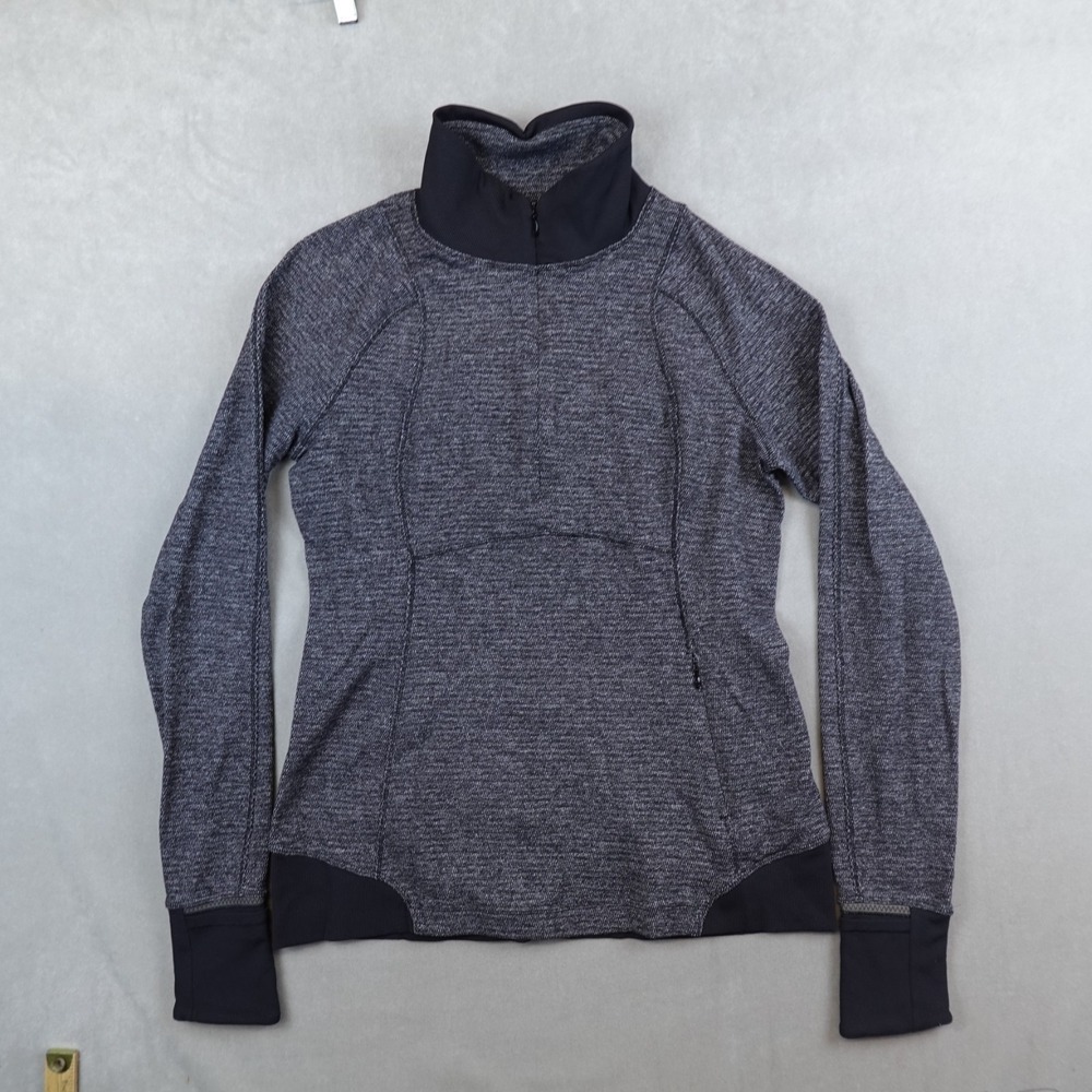 Lululemon Runderful 1/2 Zip Top Womens Size 10 Gray Black Pockets Long Sleeve